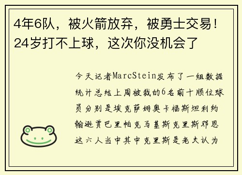 4年6队，被火箭放弃，被勇士交易！24岁打不上球，这次你没机会了